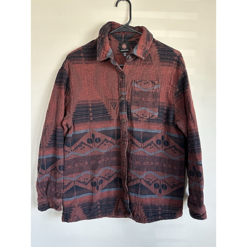 100% Cotton Aztec‎ Southwestern Navajo Print Button Down Shirt Size Medium Rust